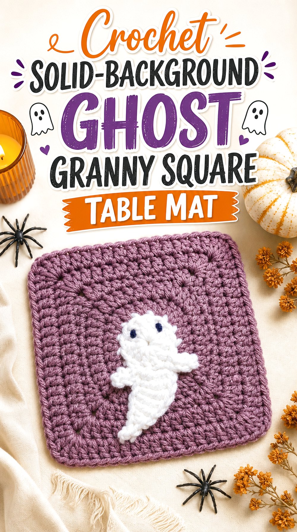Crochet Solid-Background Ghost Granny Square Table Mat