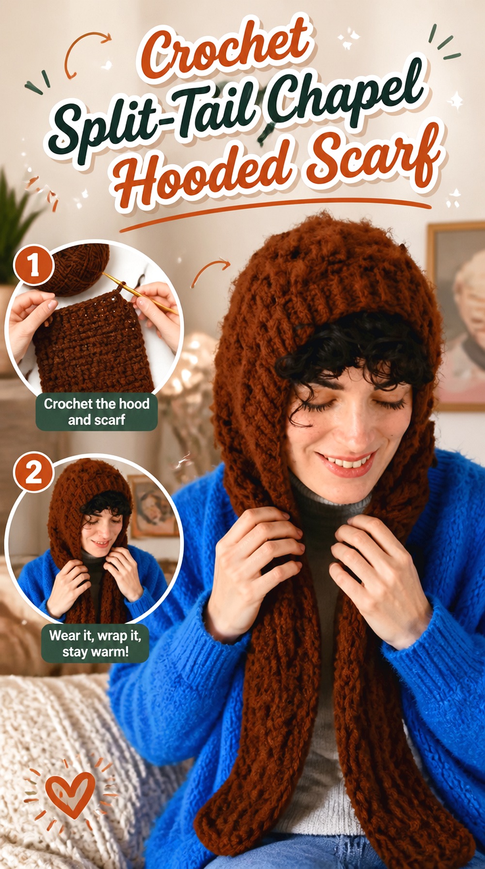 Crochet Split Tail Chapel Hooded Scarf