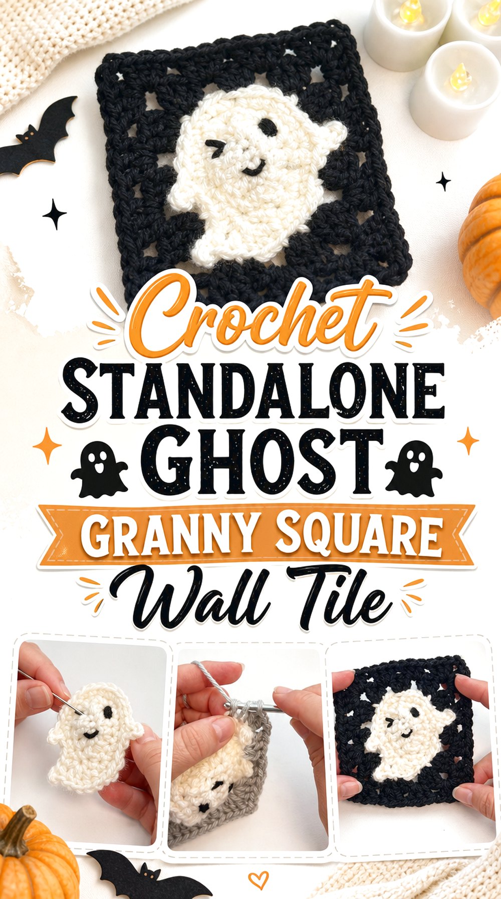 Crochet Standalone Ghost Granny Square Wall Tile