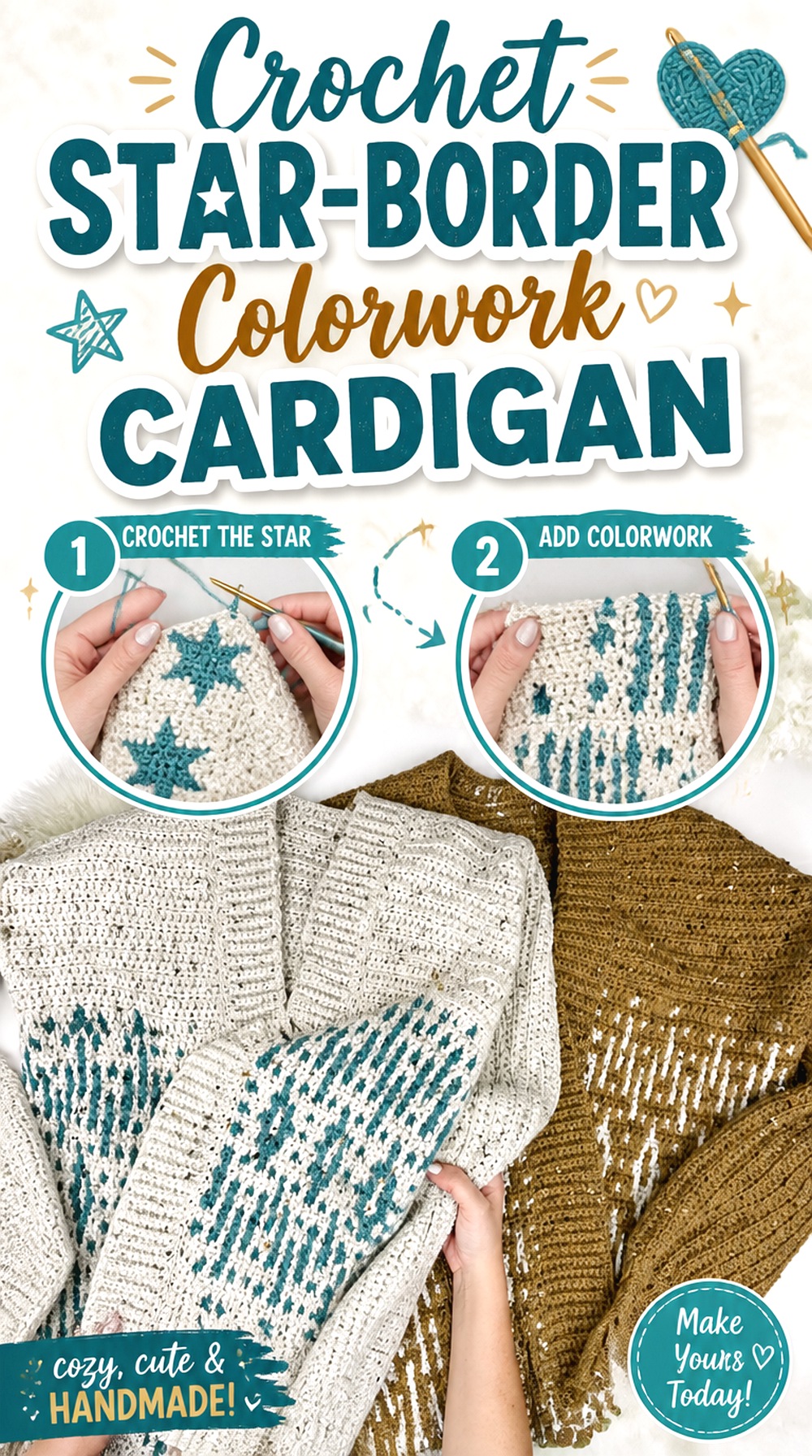 Crochet Star Border Colorwork Cardigan