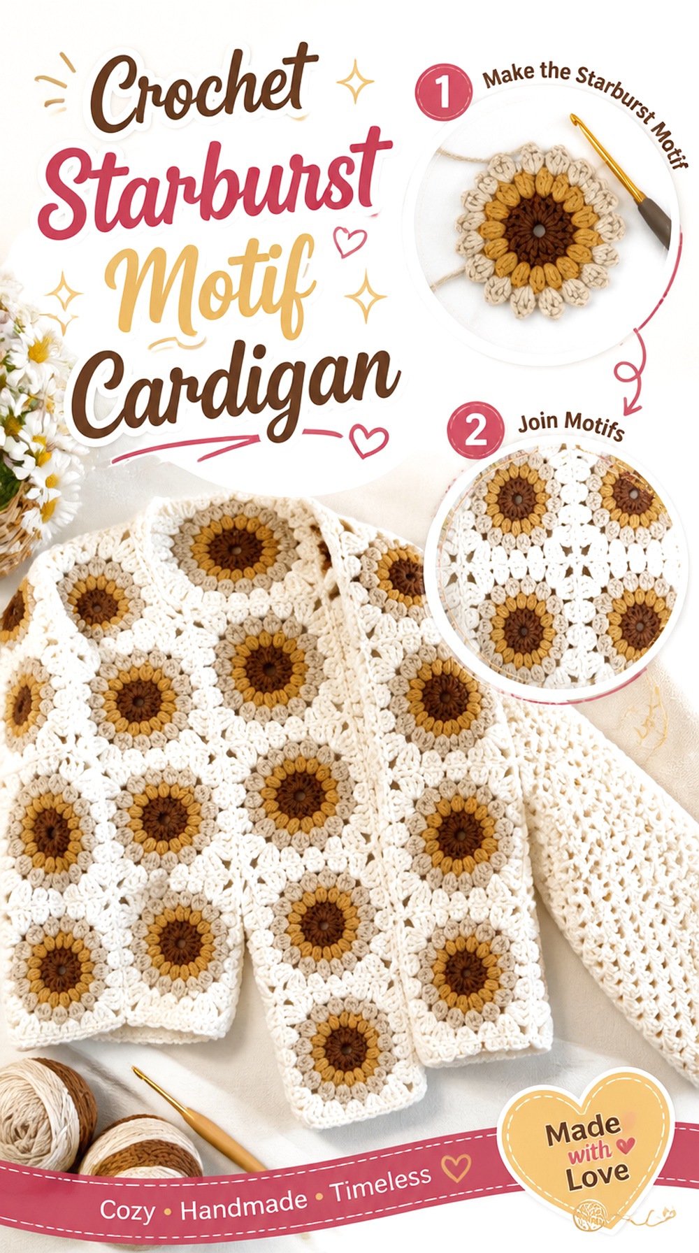 Crochet Starburst Motif Cardigan