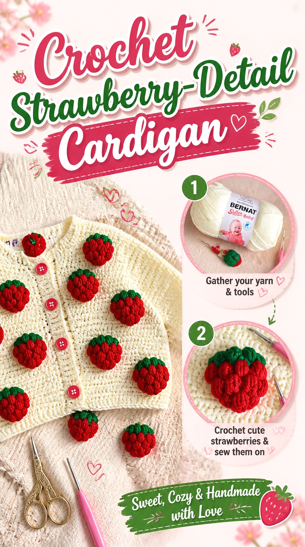 Crochet Strawberry Detail Cardigan