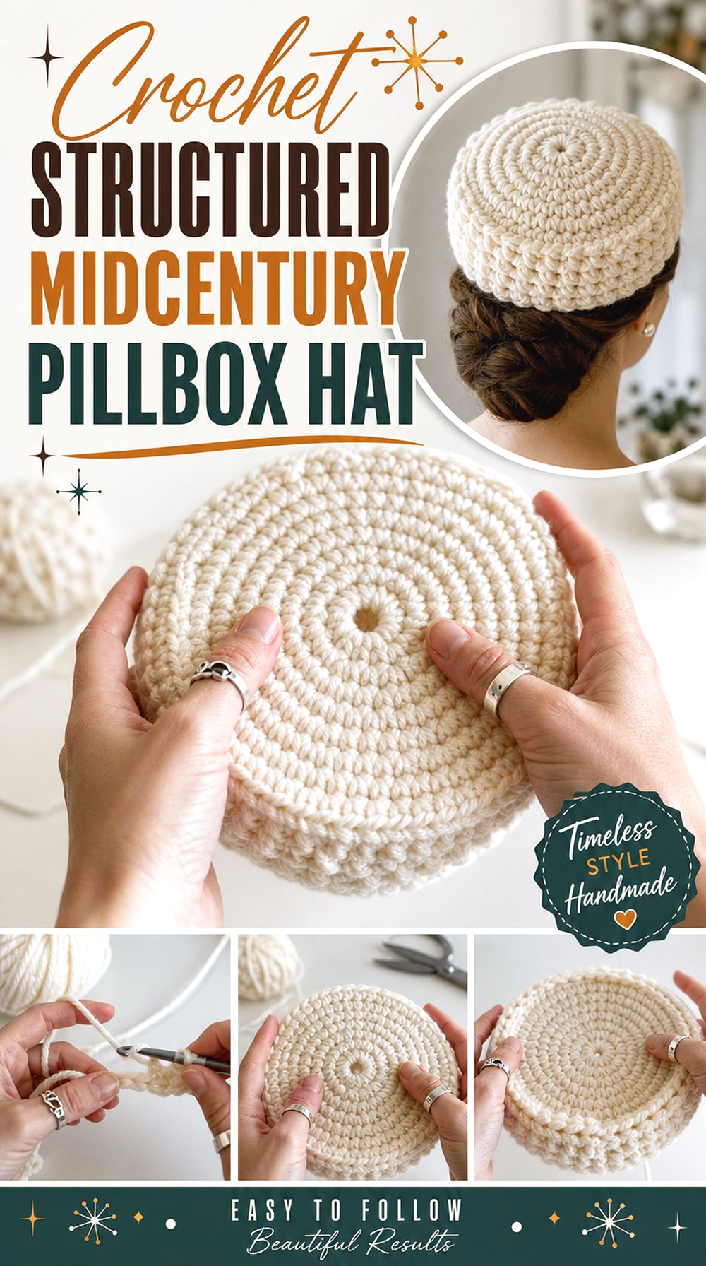 Crochet Structured Midcentury Pillbox Hat