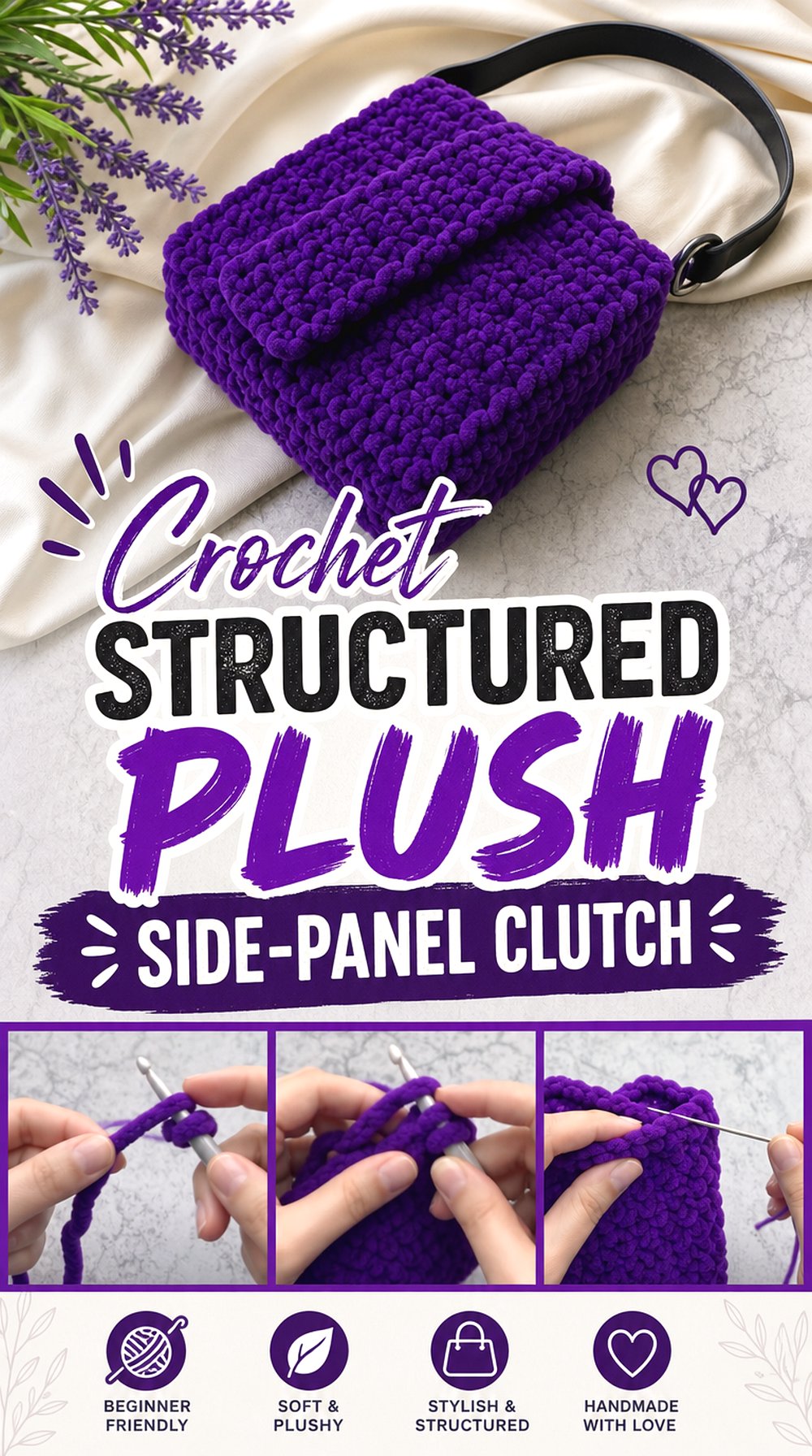 Crochet Structured Plush Side-Panel Clutch