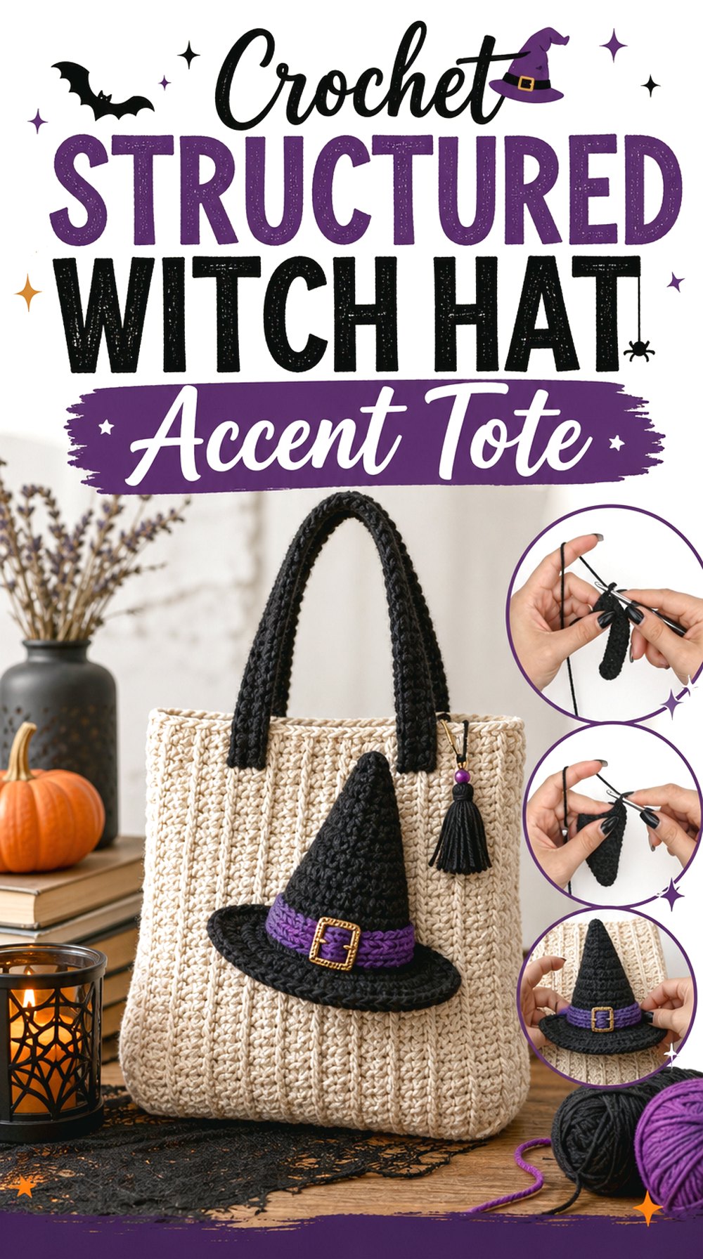 Crochet Structured Witch Hat Accent Tote