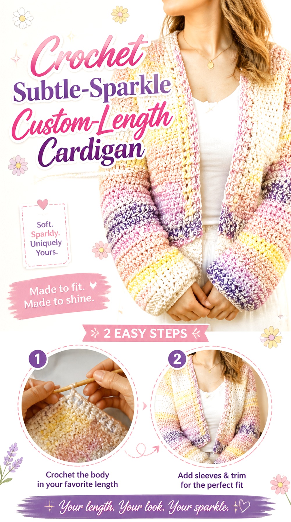 Crochet Subtle Sparkle Custom Length Cardigan