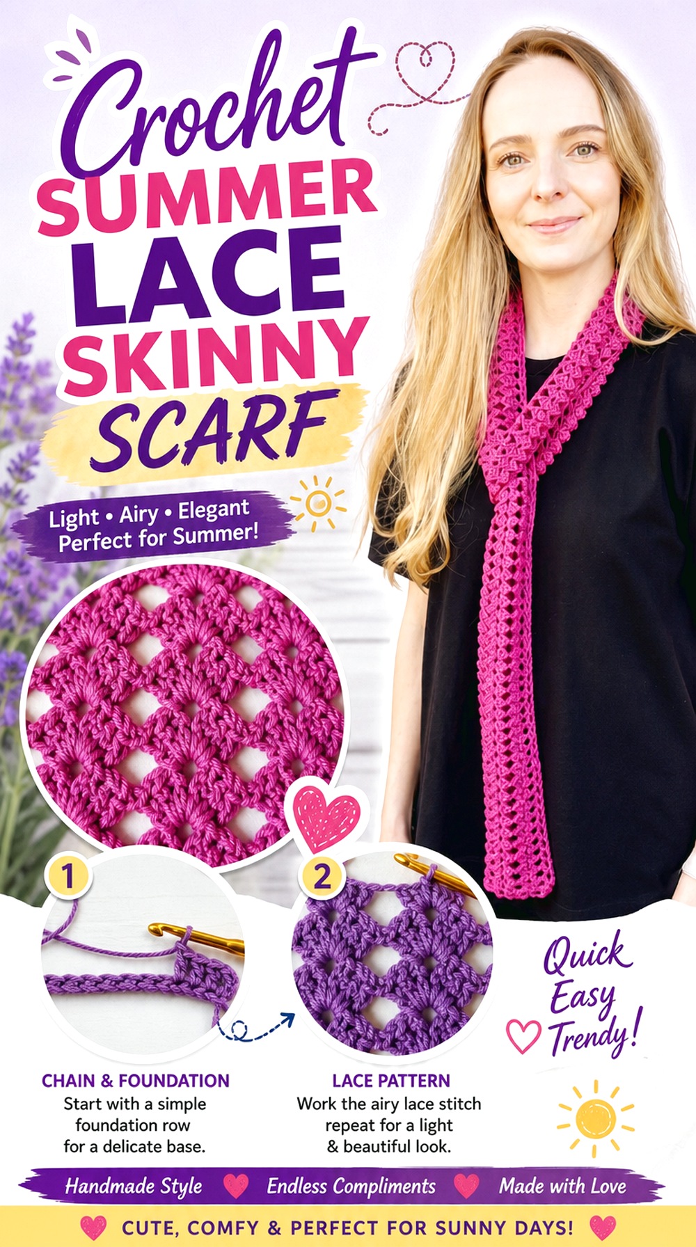 Crochet Summer Lace Skinny Scarf