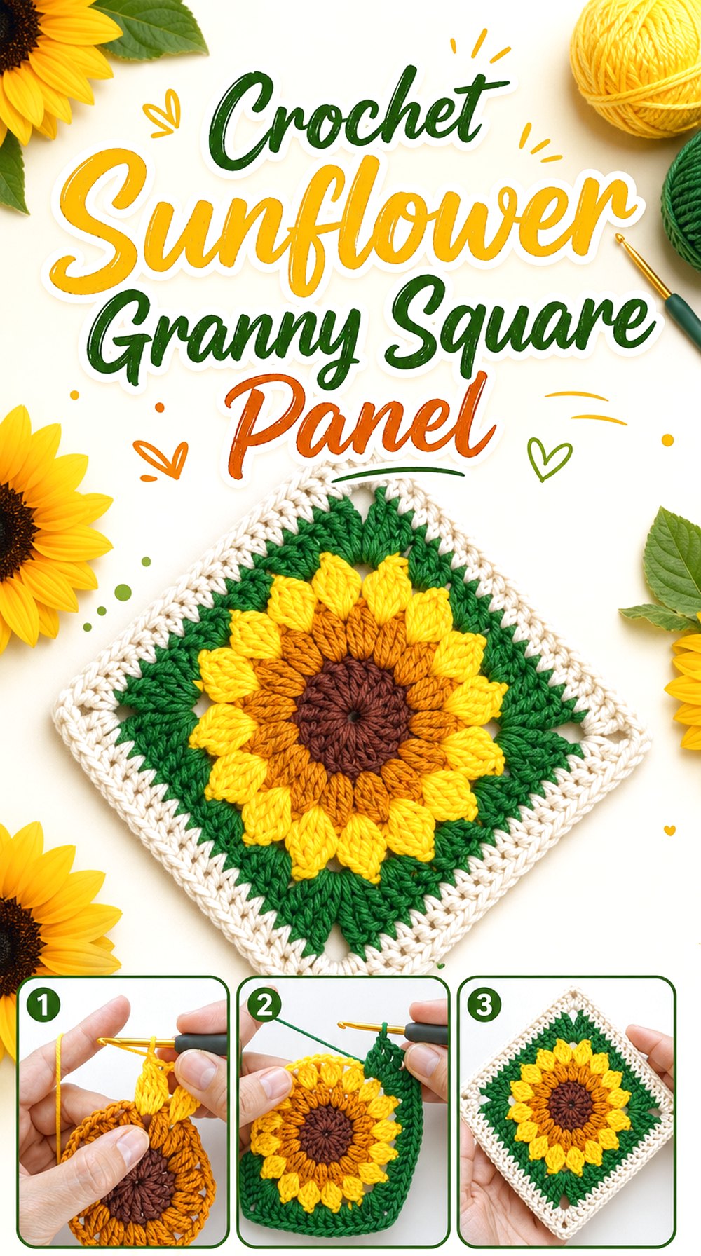 Crochet Sunflower Granny Square Panel
