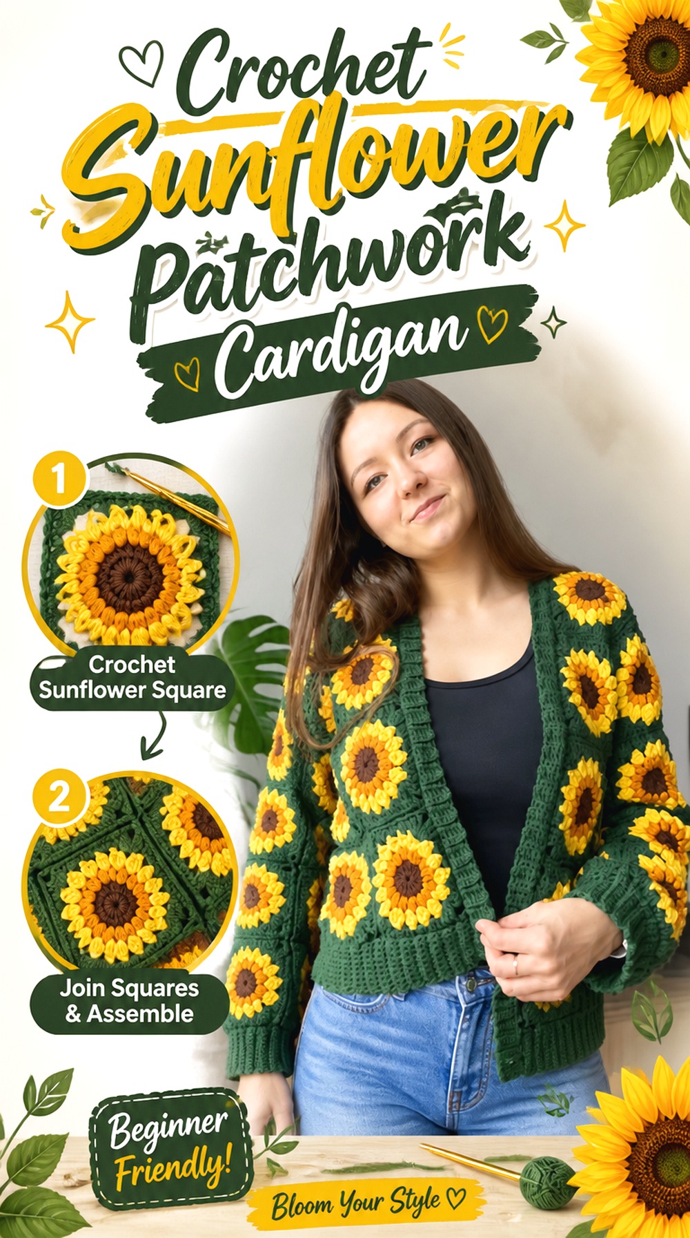 Crochet Sunflower Patchwork Cardigan