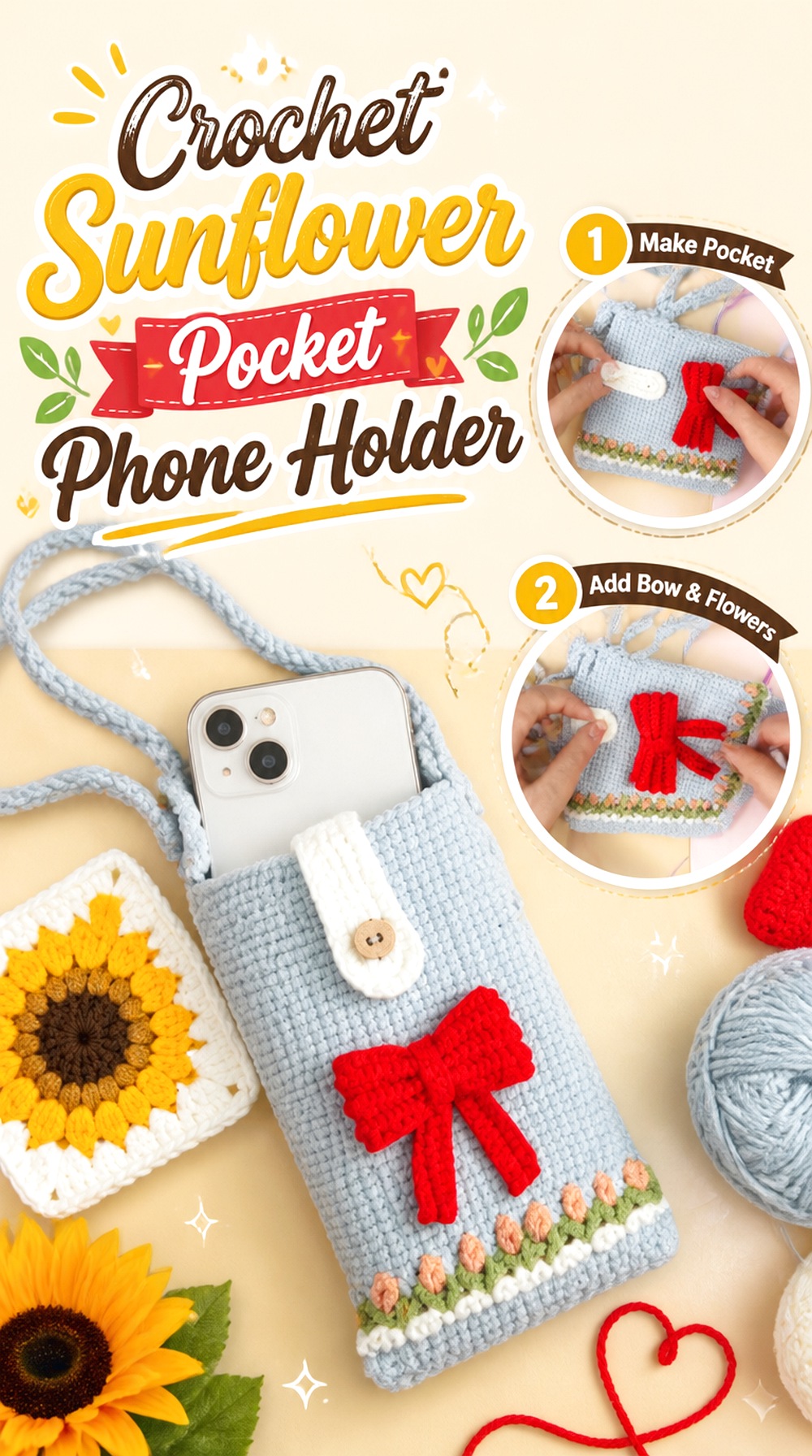 Crochet Sunflower Pocket Phone Holder
