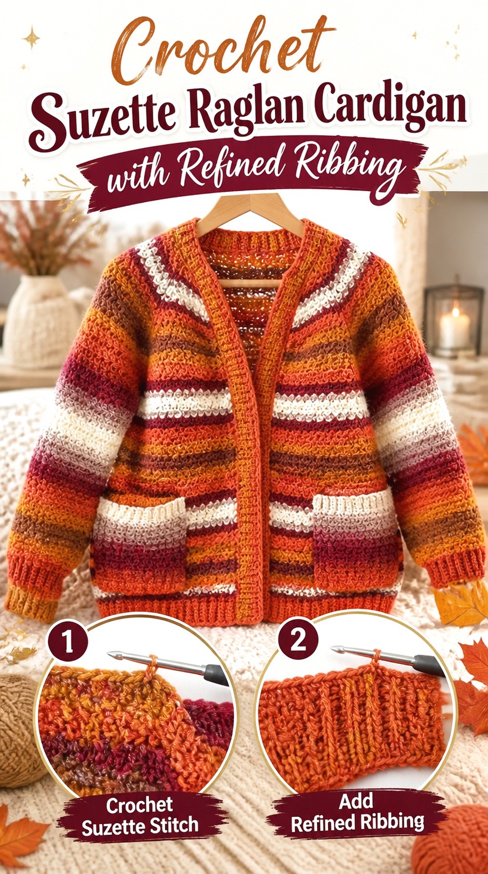 Crochet Suzette Raglan Cardigan with Refined Ribbing