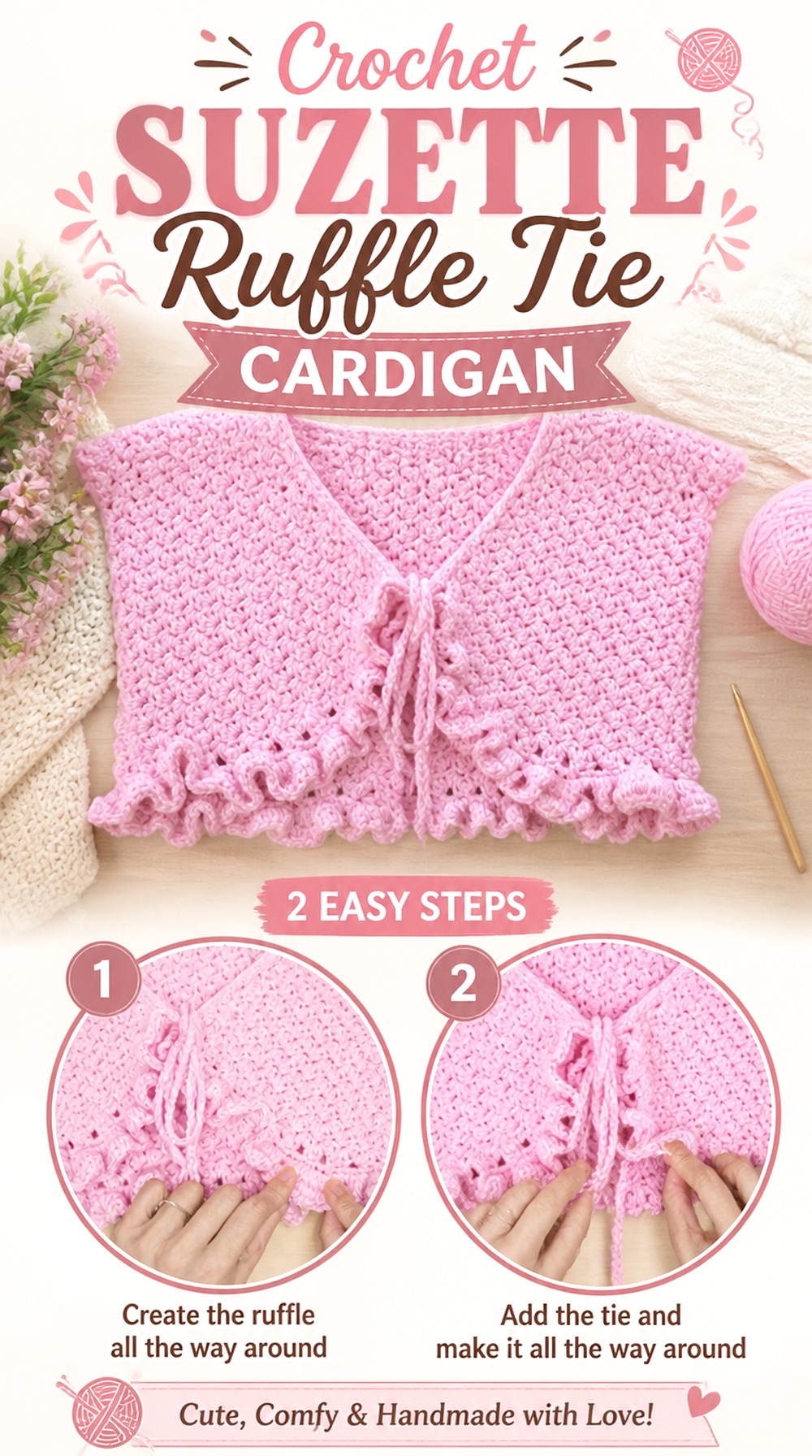 Crochet Suzette Ruffle Tie Cardigan