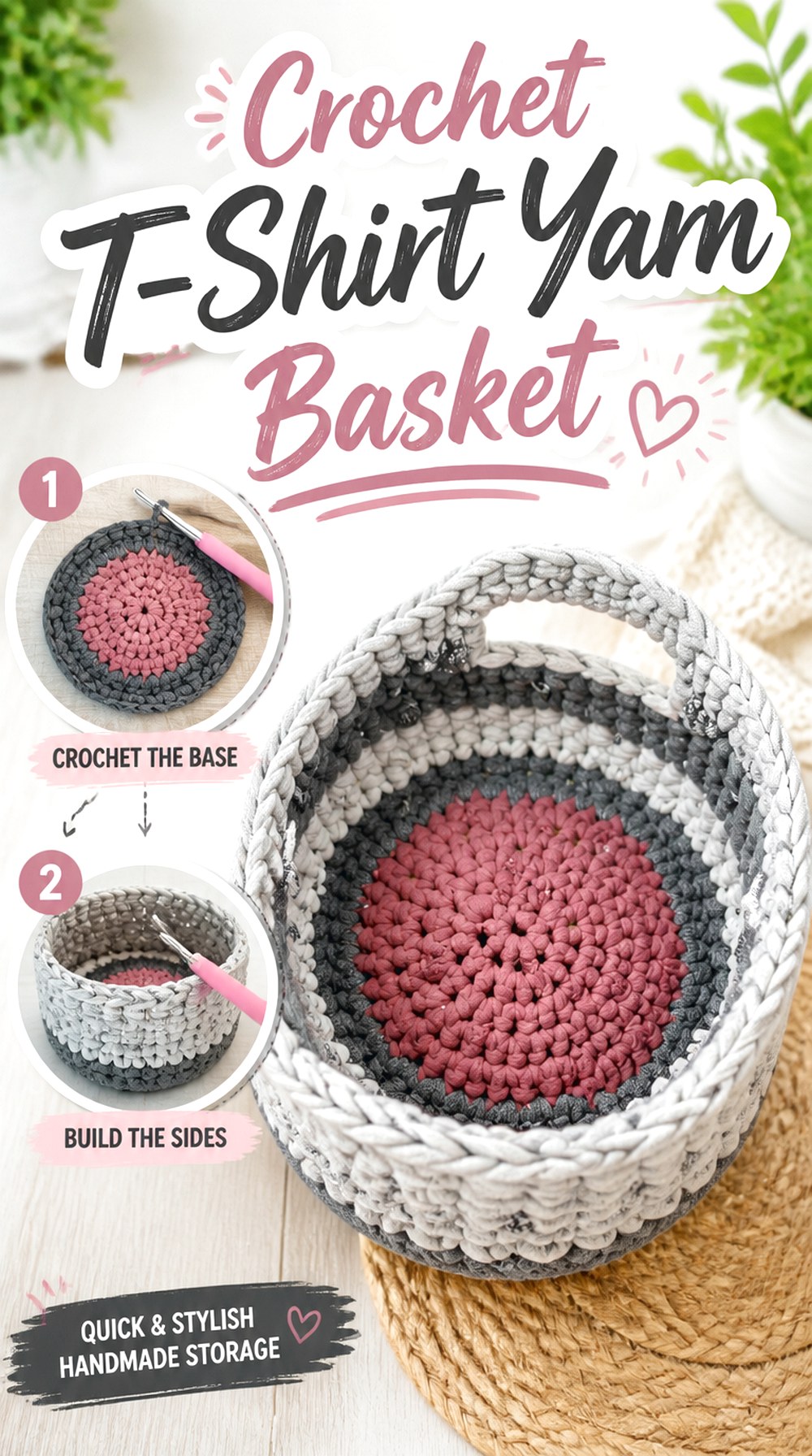 Crochet T Shirt Yarn Basket