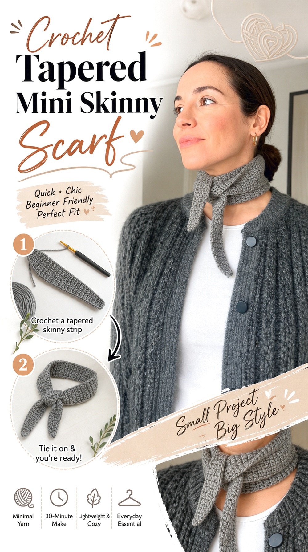 Crochet Tapered Mini Skinny Scarf