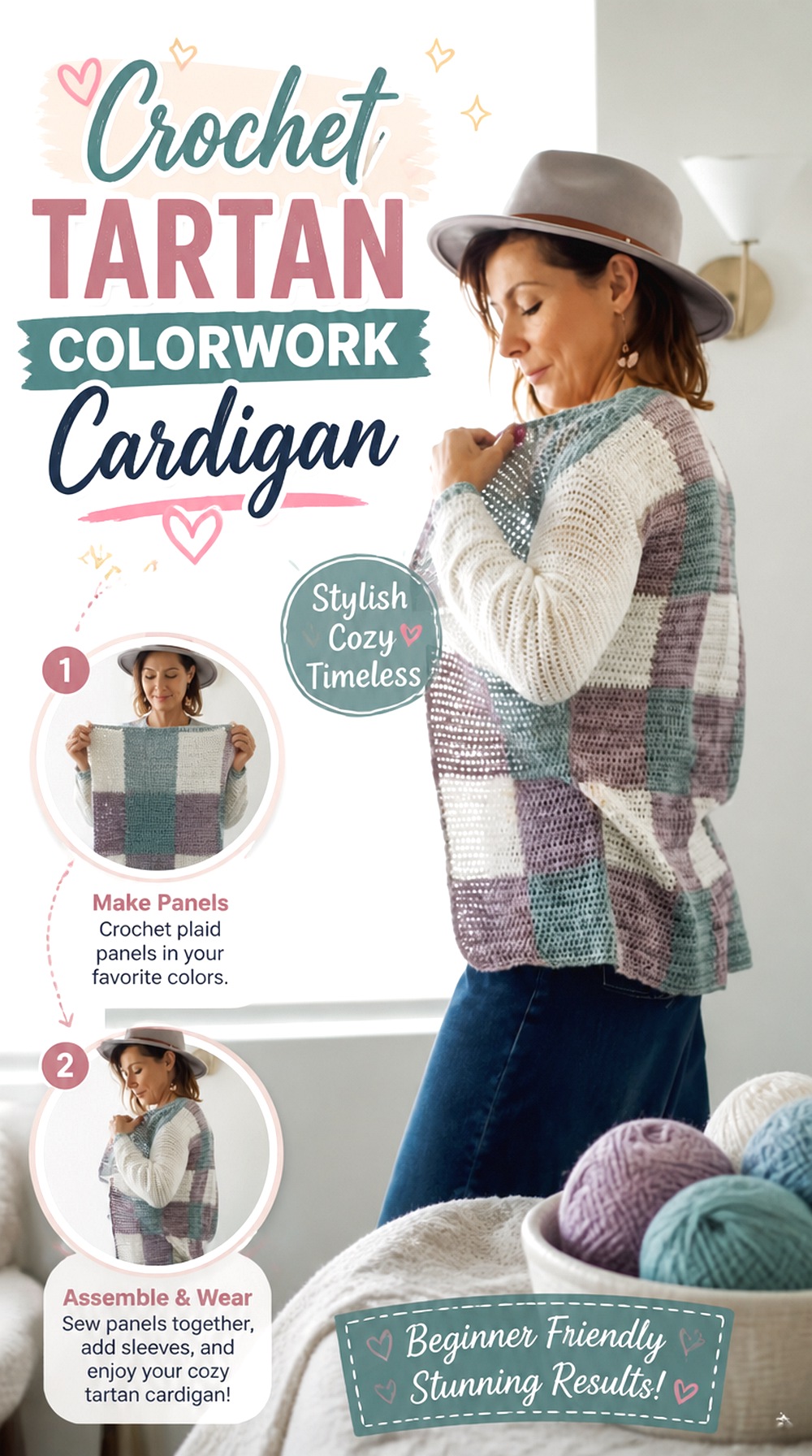 Crochet Tartan Colorwork Cardigan