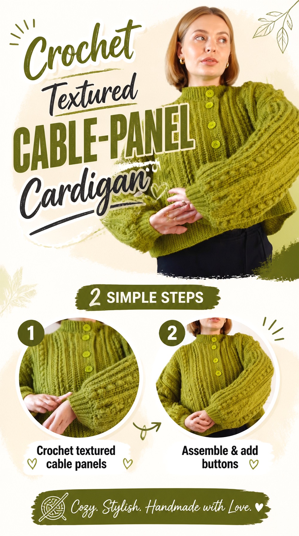Crochet Textured Cable Panel Cardigan