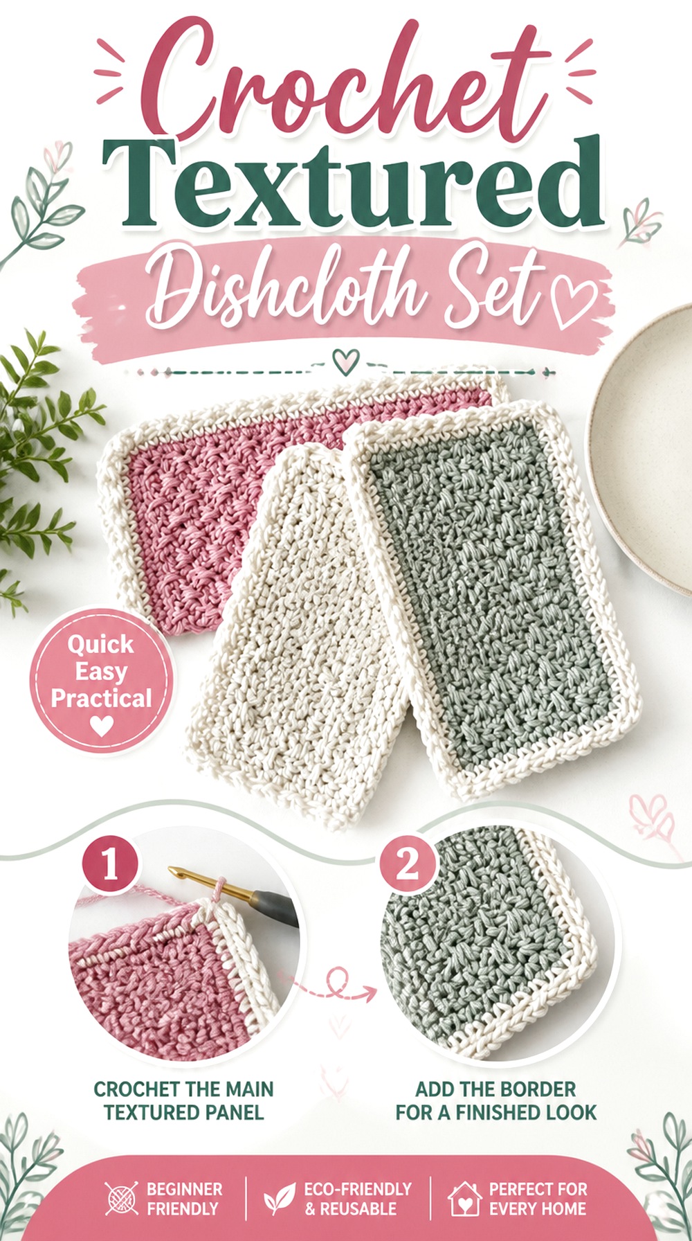Crochet Textured Dishcloth Set