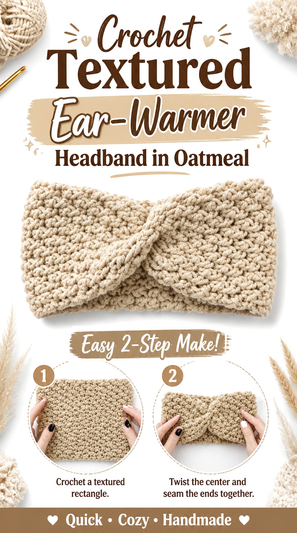 Crochet Textured Ear Warmer Headband in Oatmeal