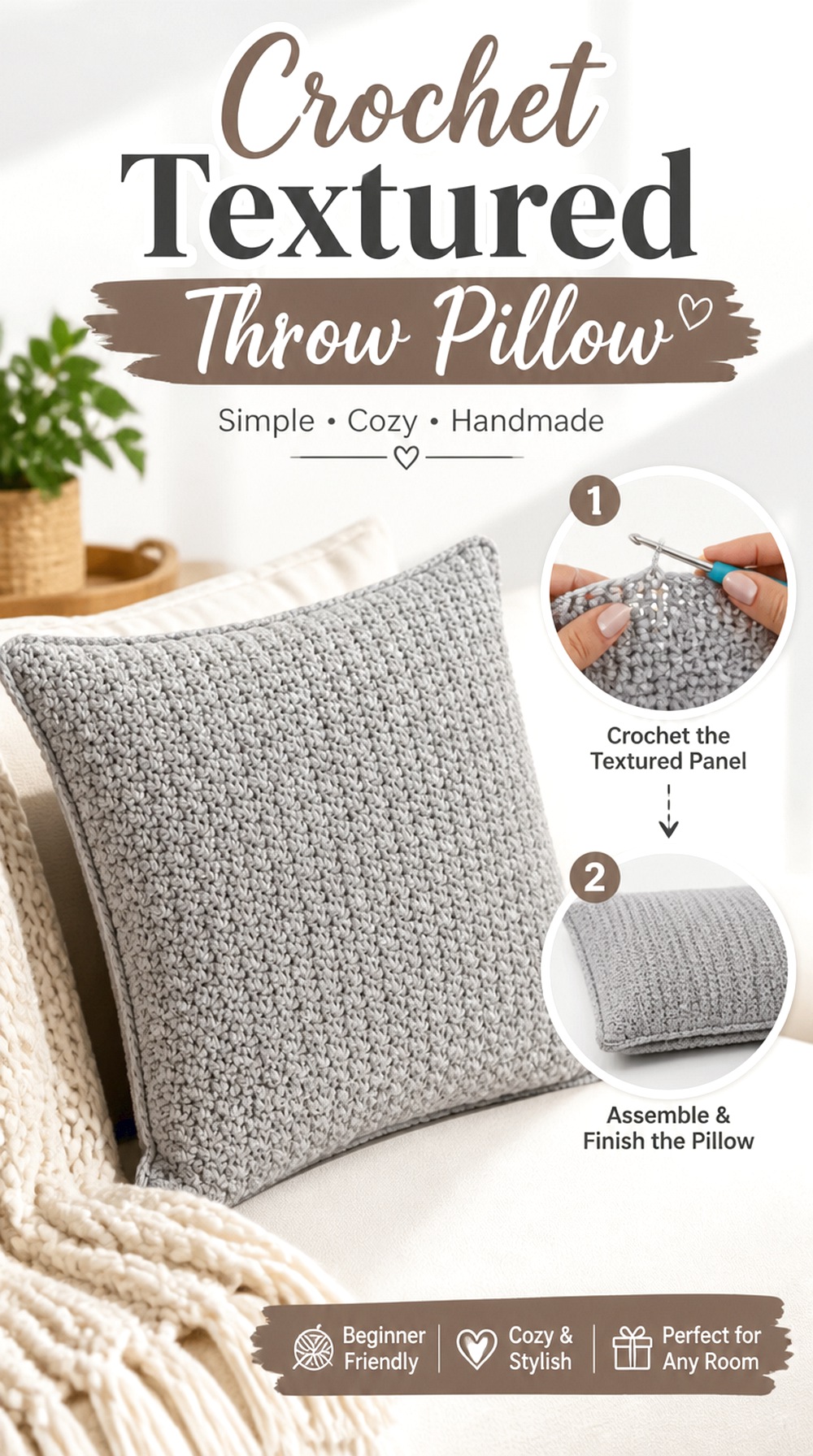 Crochet Textured Throw Pillow