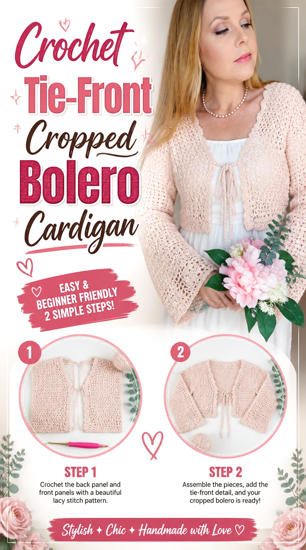 Crochet Tie Front Cropped Bolero Cardigan
