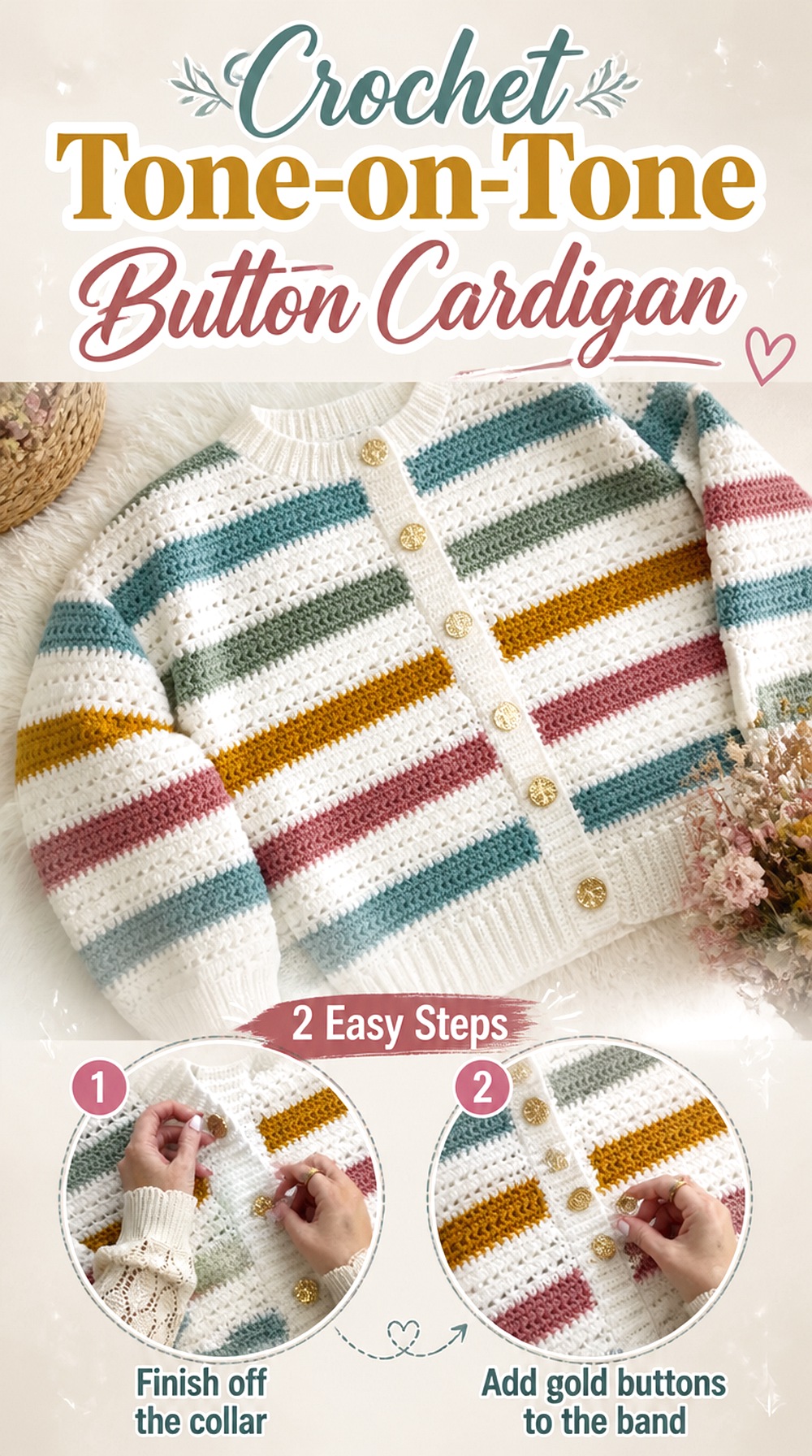 Crochet Tone on Tone Button Cardigan