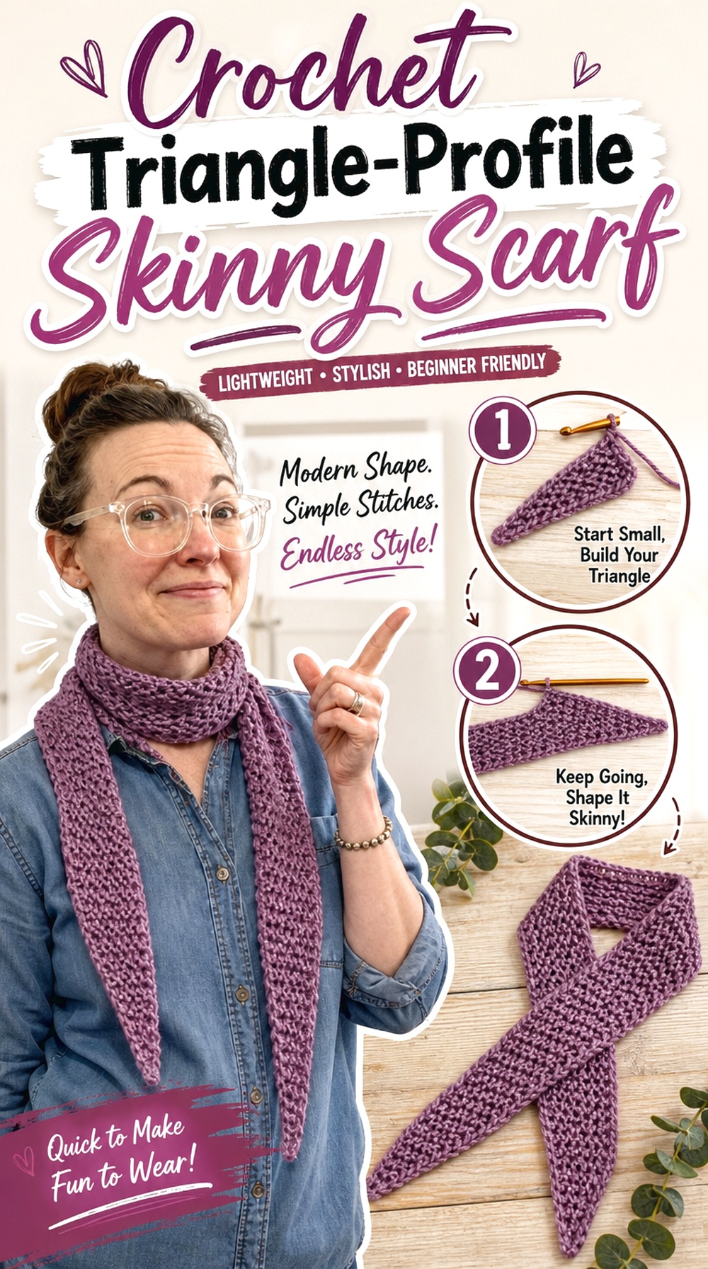 Crochet Triangle Profile Skinny Scarf