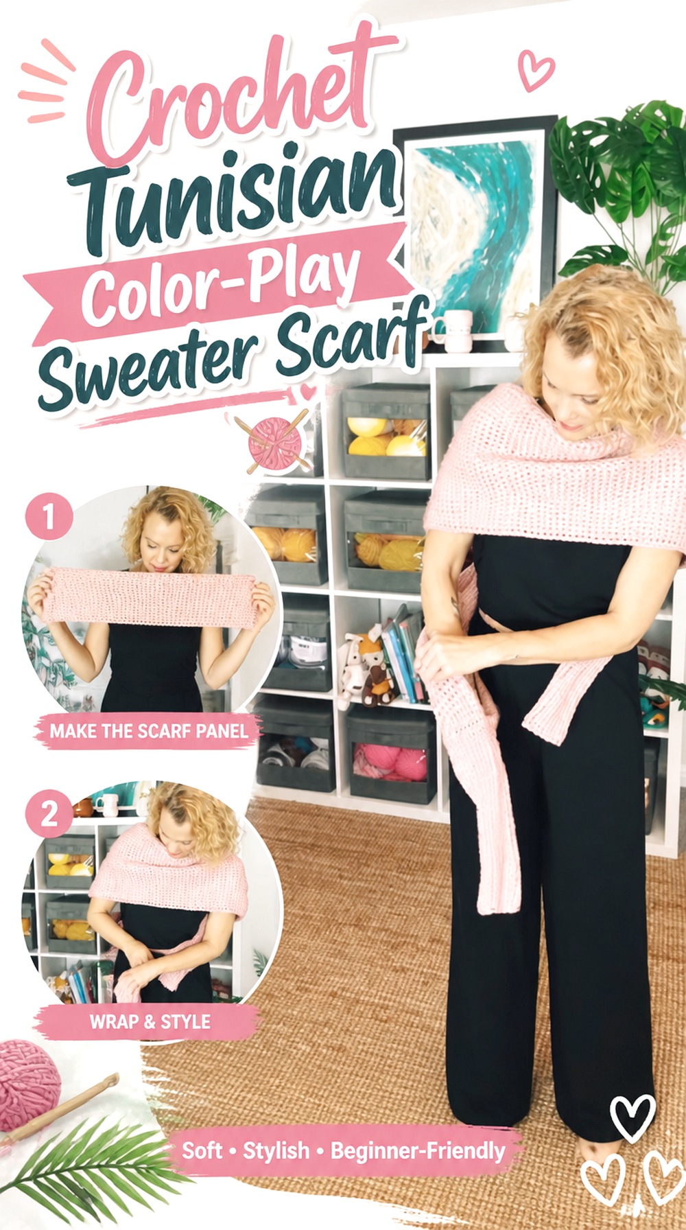 Crochet Tunisian Color Play Sweater Scarf