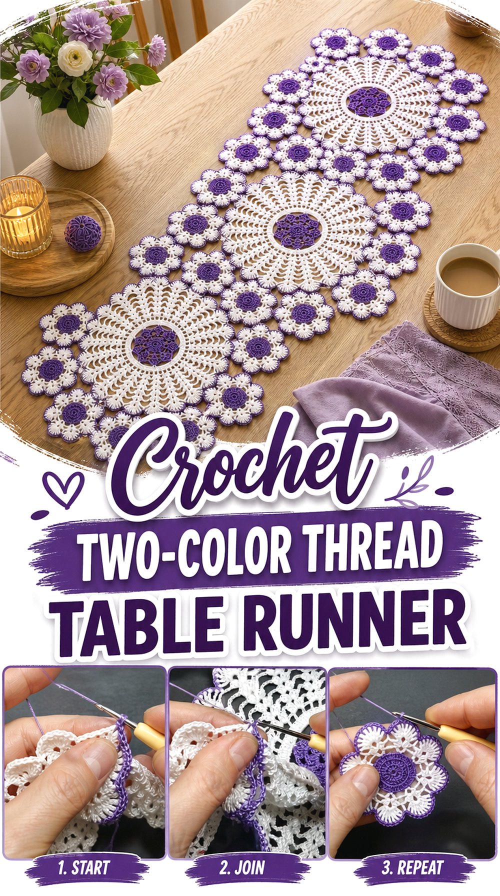 Crochet Two-Color Thread Table Runner