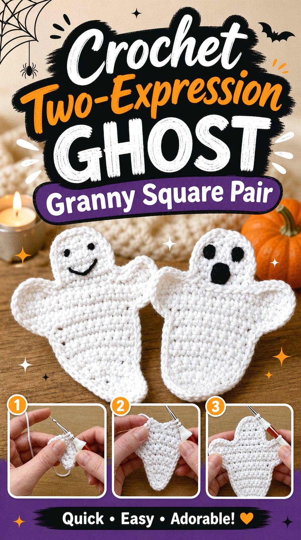 Crochet Two-Expression Ghost Granny Square Pair