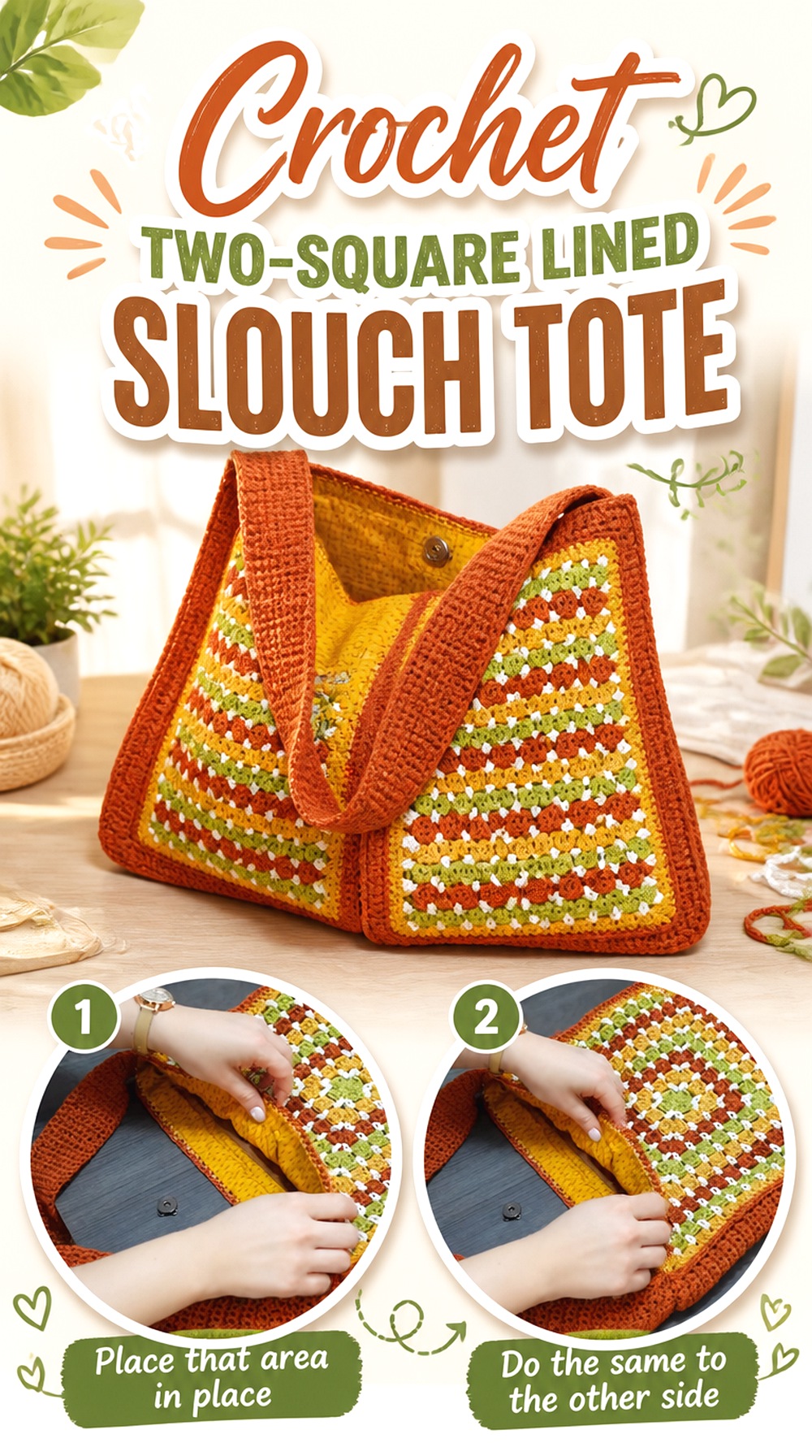 Crochet Two Square Lined Slouch Tote