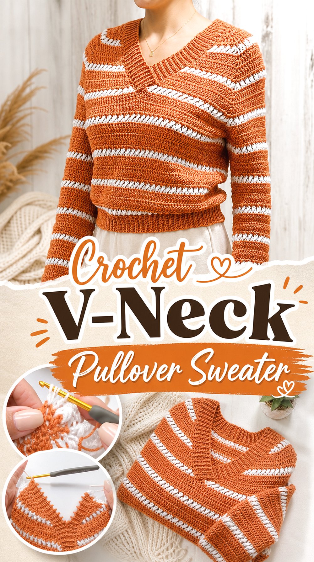 Crochet V-Neck Pullover Sweater