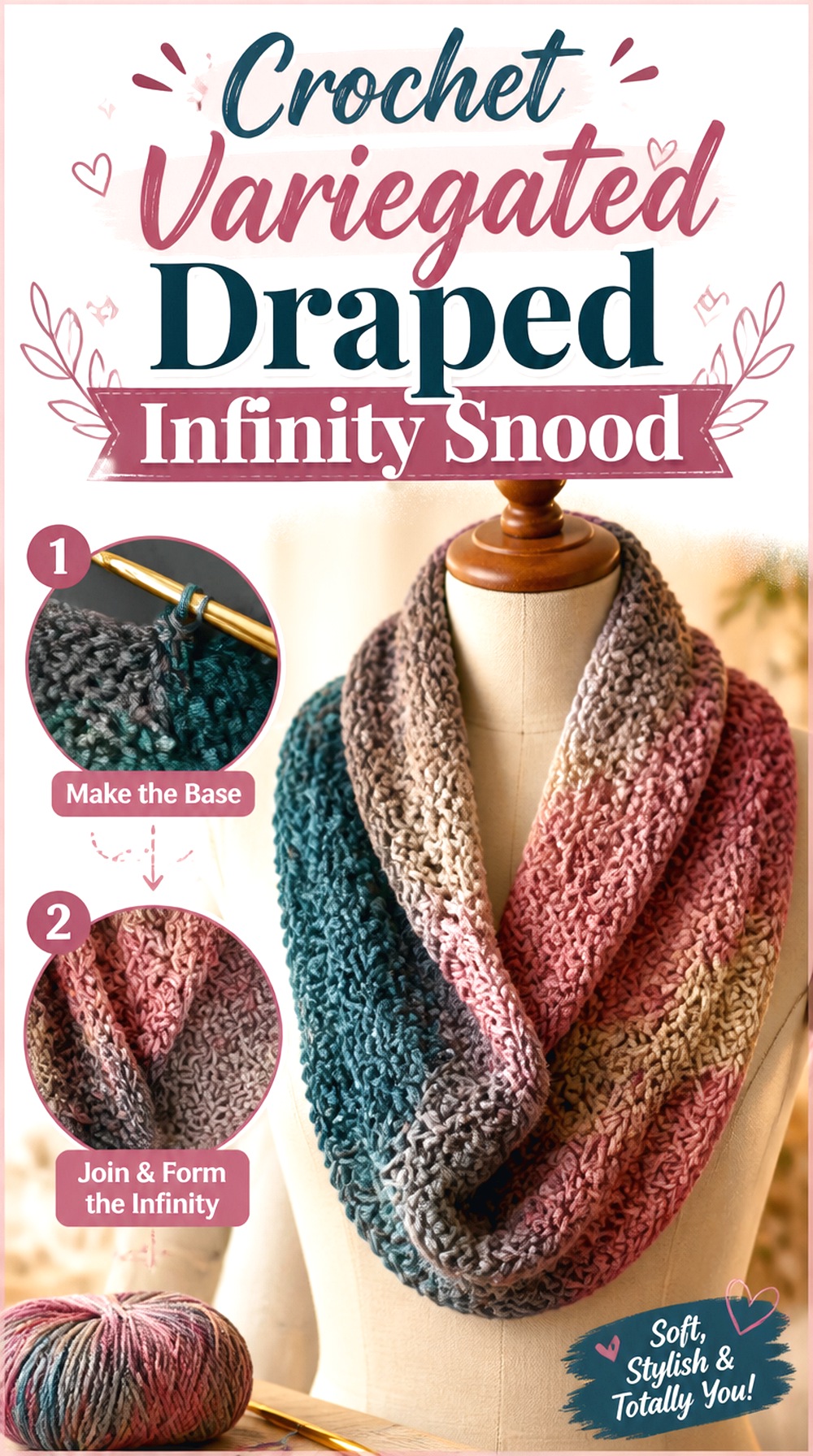 Crochet Variegated Draped Infinity Snood