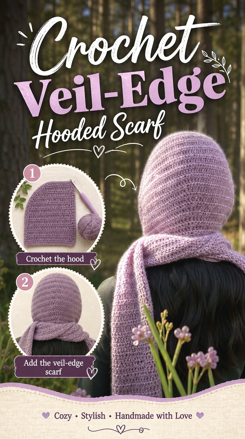 Crochet Veil Edge Hooded Scarf