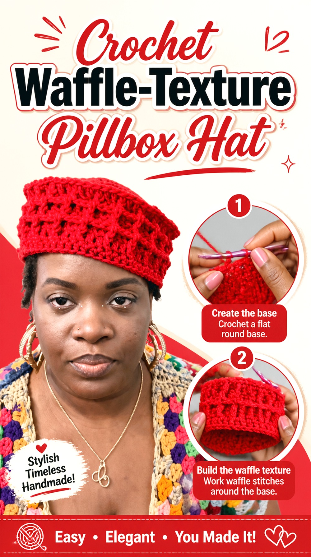 Crochet Waffle Texture Pillbox Hat