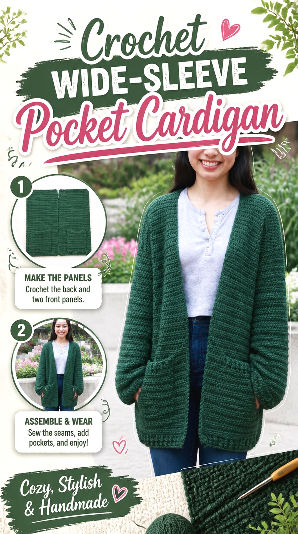 Crochet Wide Sleeve Pocket Cardigan