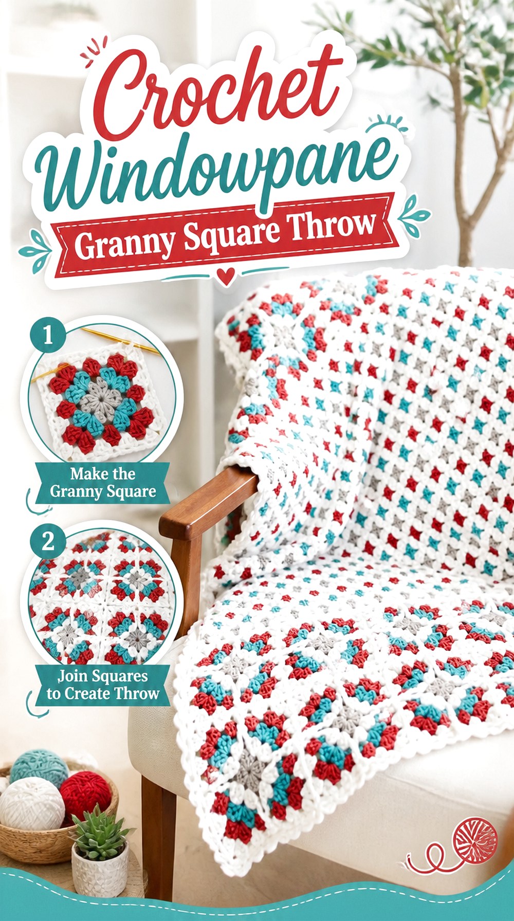Crochet Windowpane Granny Square Throw