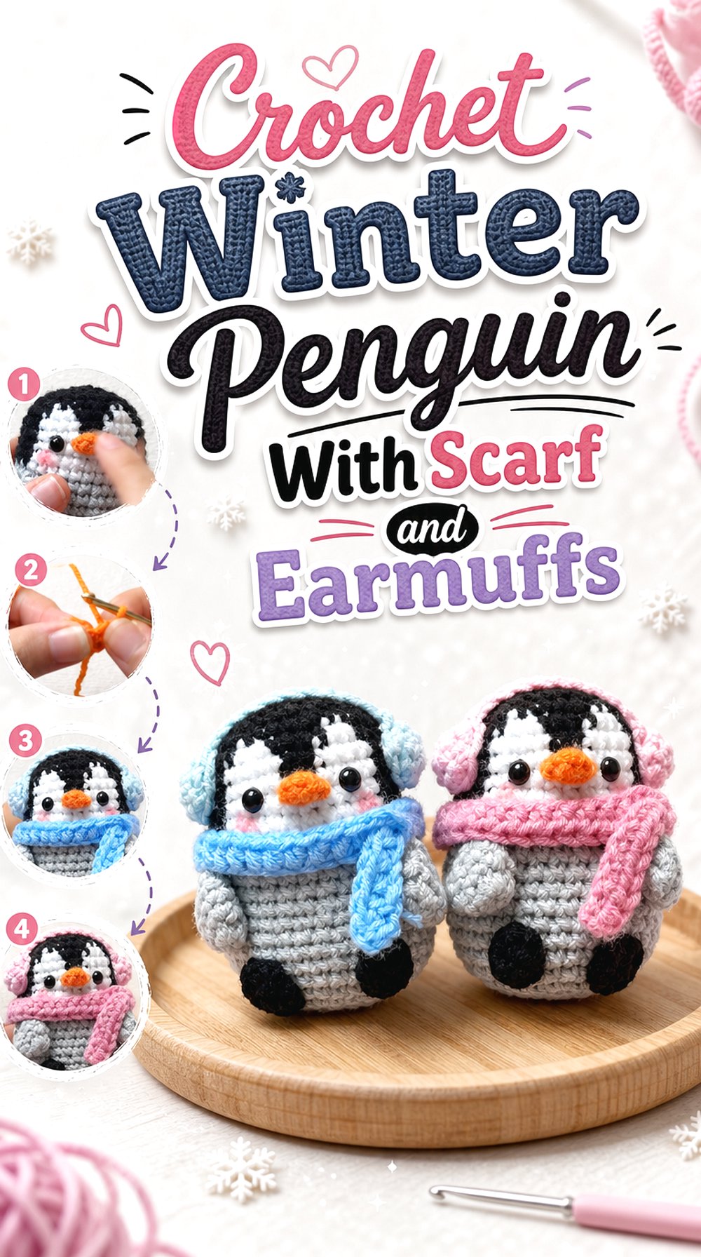 Crochet Winter Penguin With Scarf and Earmuffs