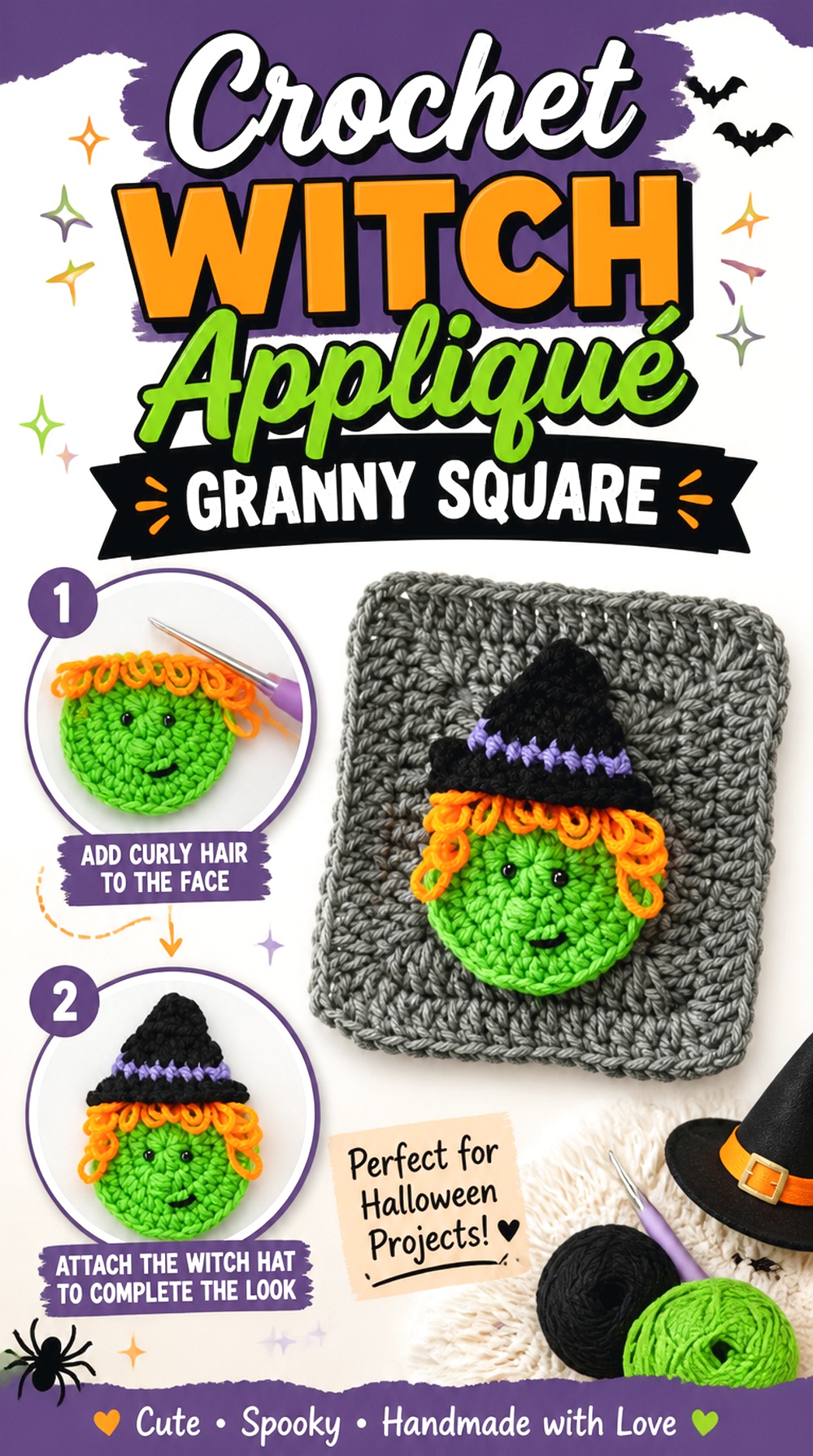 Crochet Witch Appliqué Granny Square
