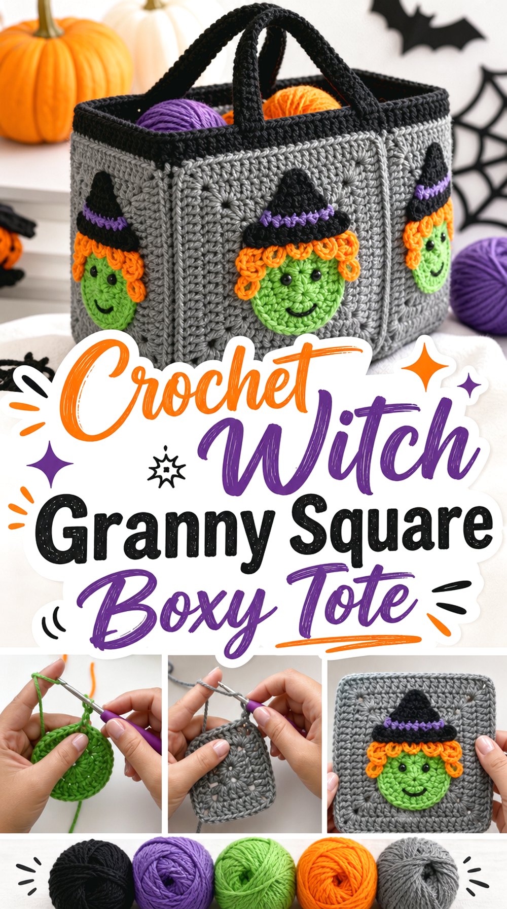 Crochet Witch Granny Square Boxy Tote