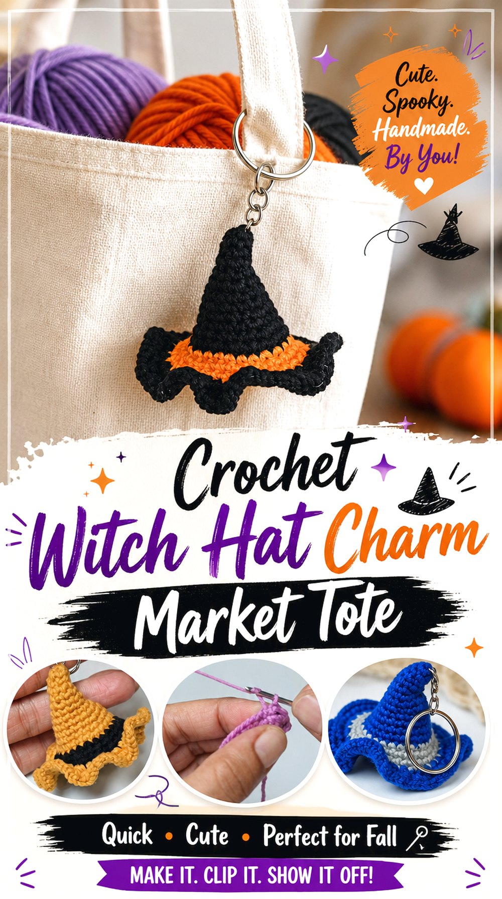 Crochet Witch Hat Charm Market Tote