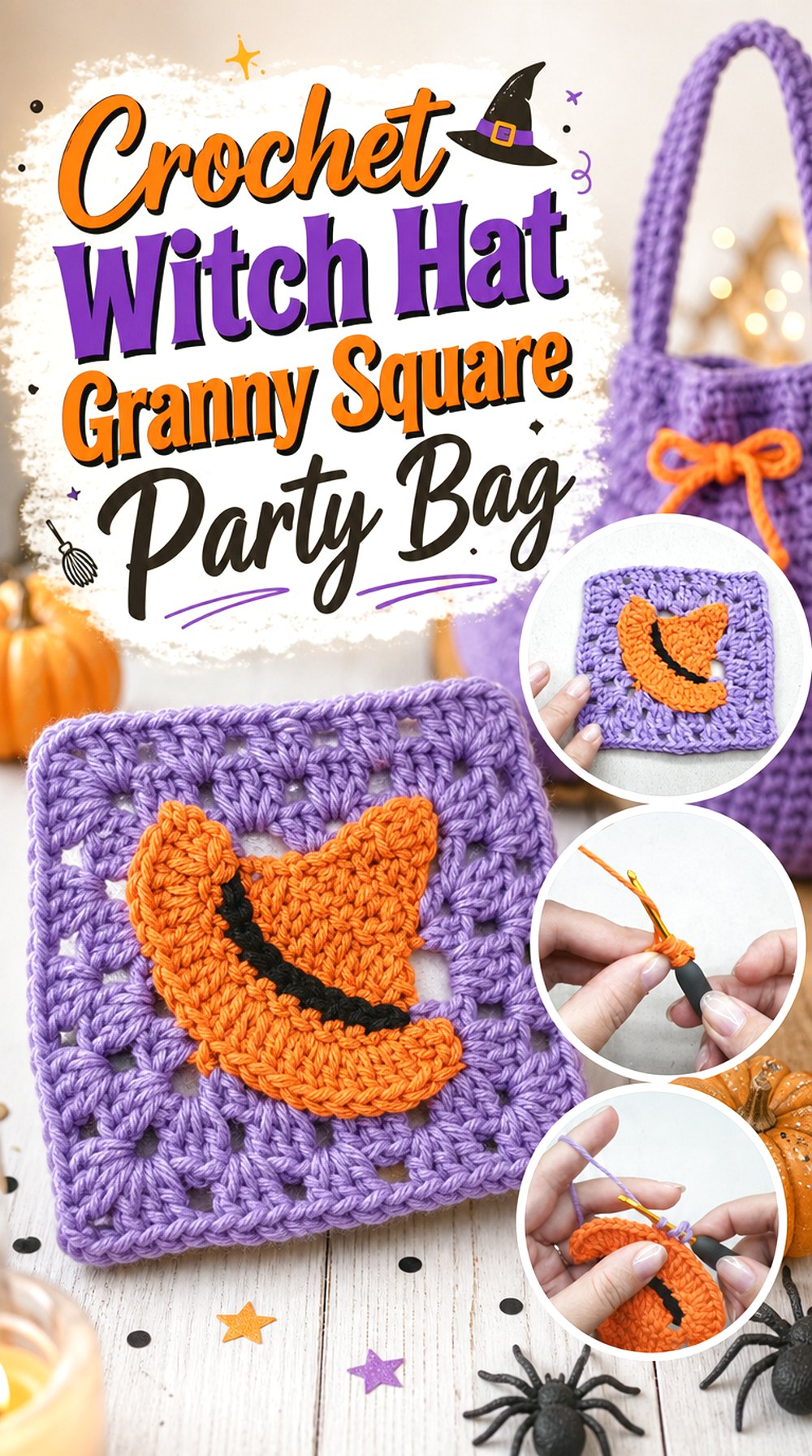 Crochet Witch Hat Granny Square Party Bag