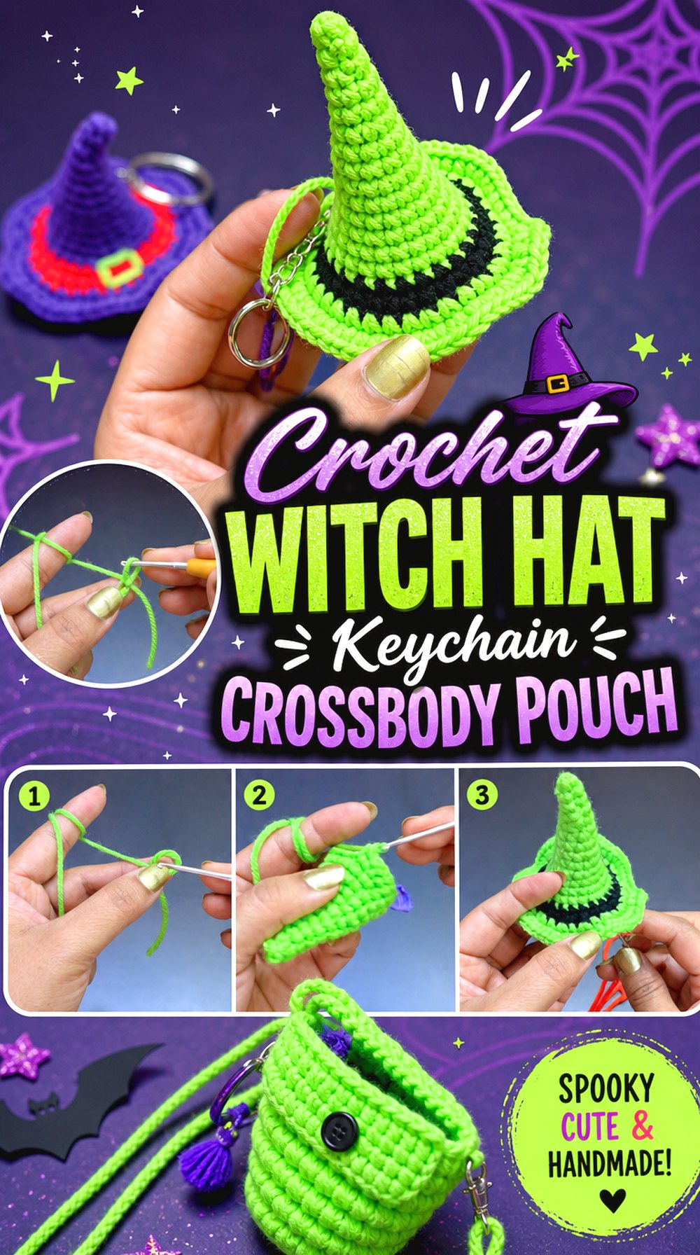 Crochet Witch Hat Keychain Crossbody Pouch