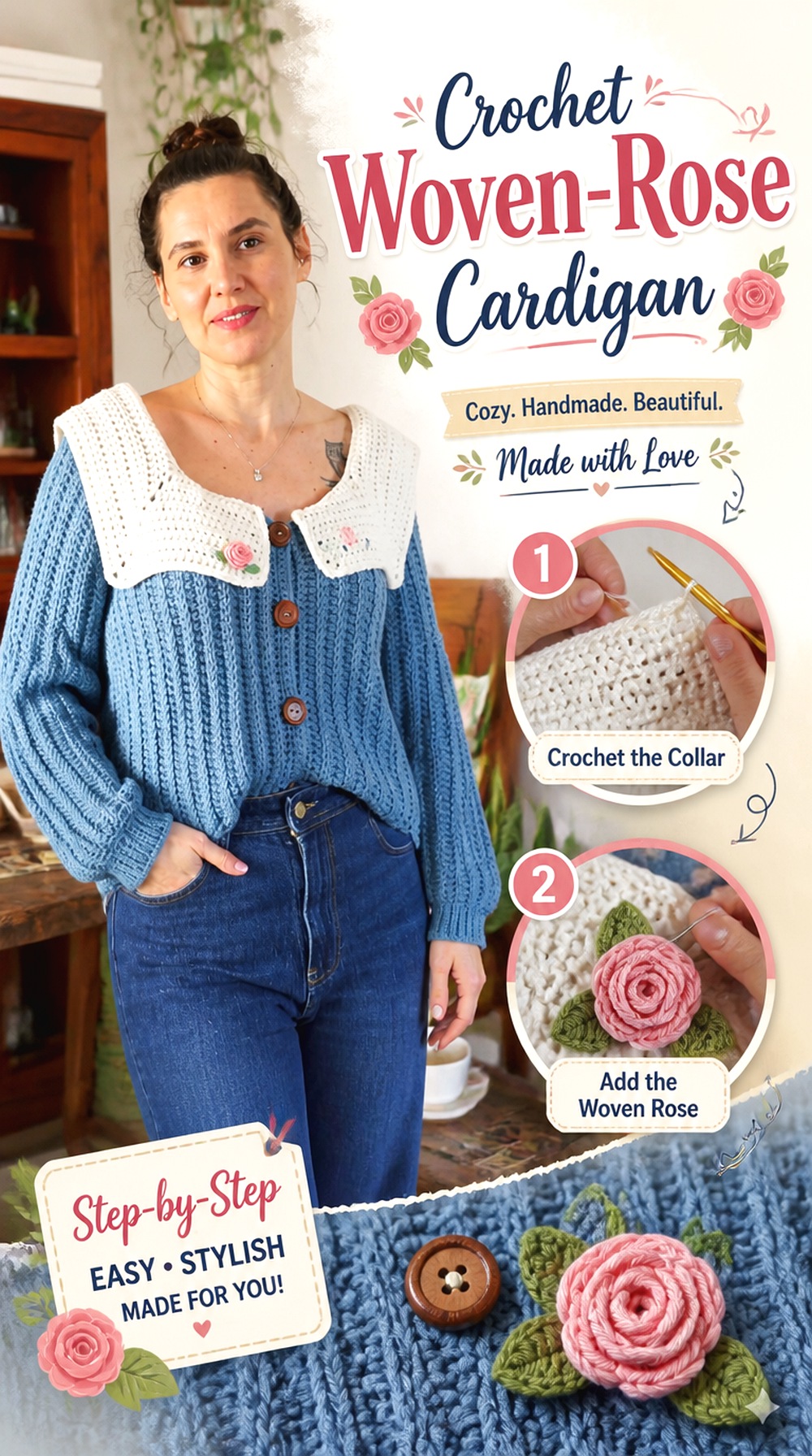 Crochet Woven Rose Cardigan