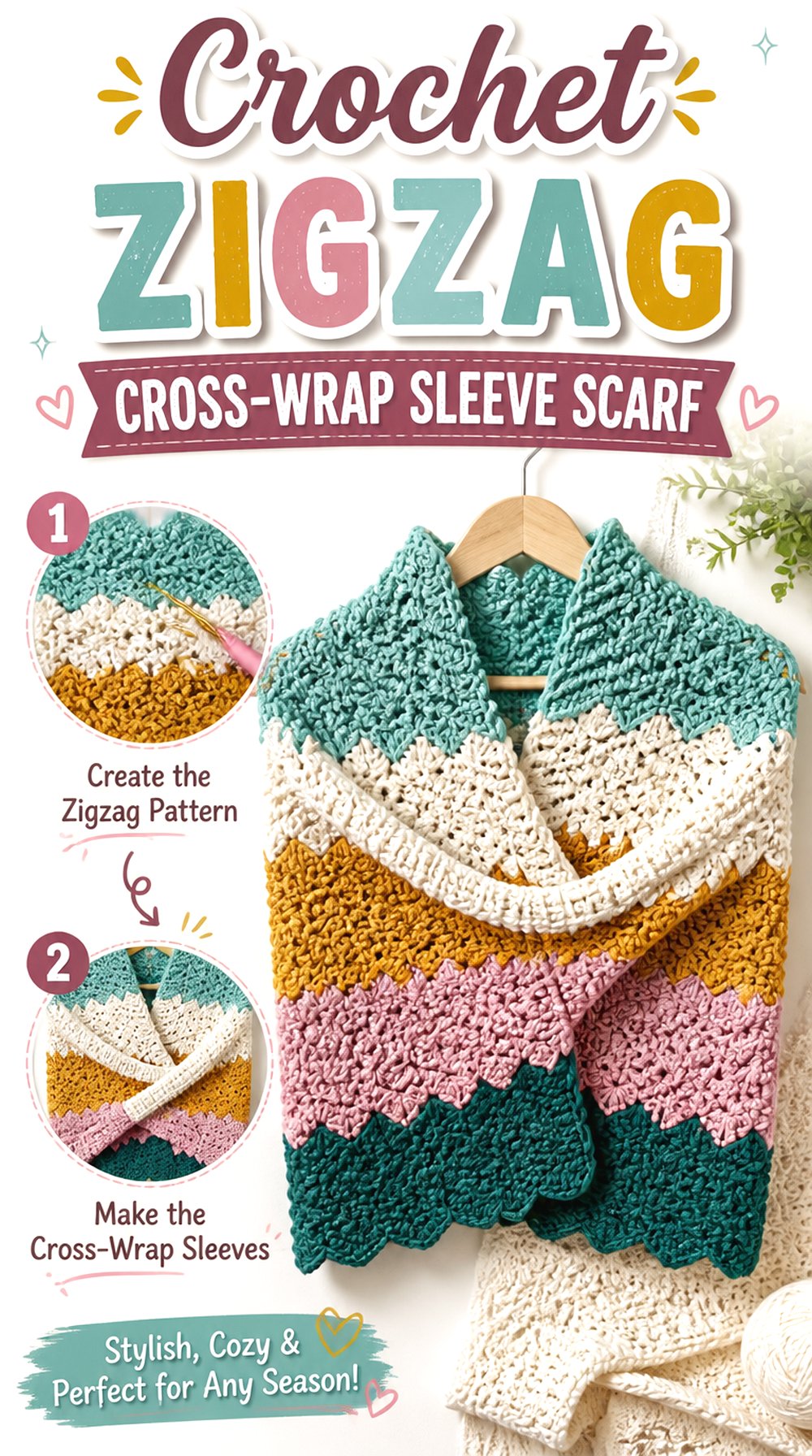 Crochet Zigzag Cross Wrap Sleeve Scarf