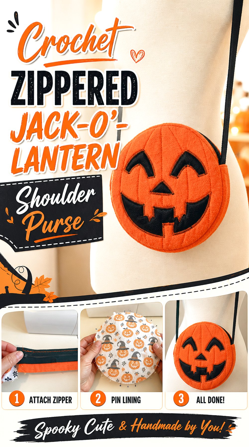 Crochet Zippered Jack-O’-Lantern Shoulder Purse