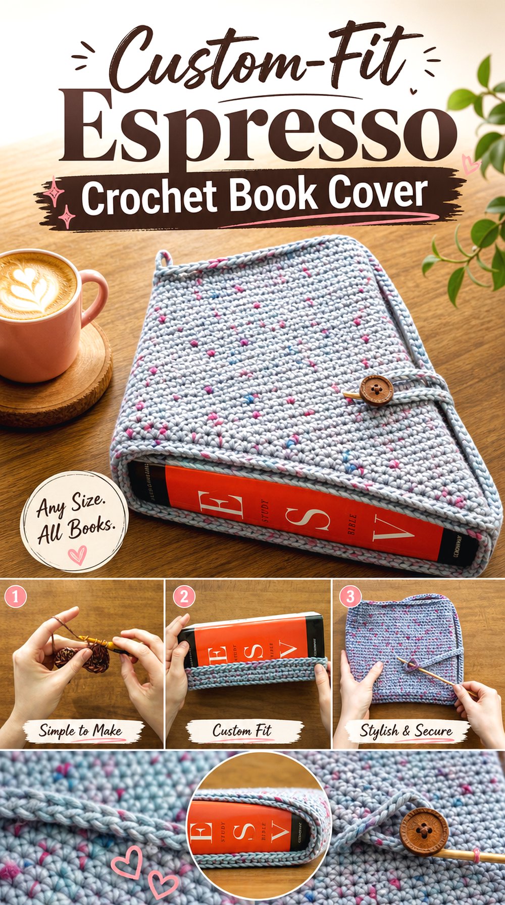 Custom Fit Espresso Crochet Book Cover
