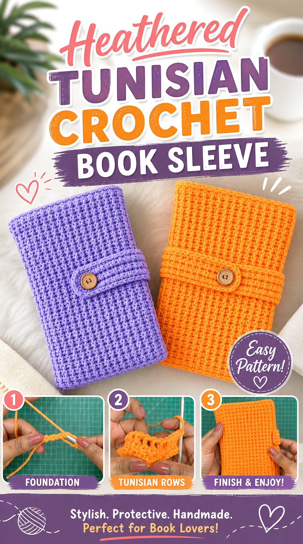 Heathered Tunisian Crochet Book Sleeve
