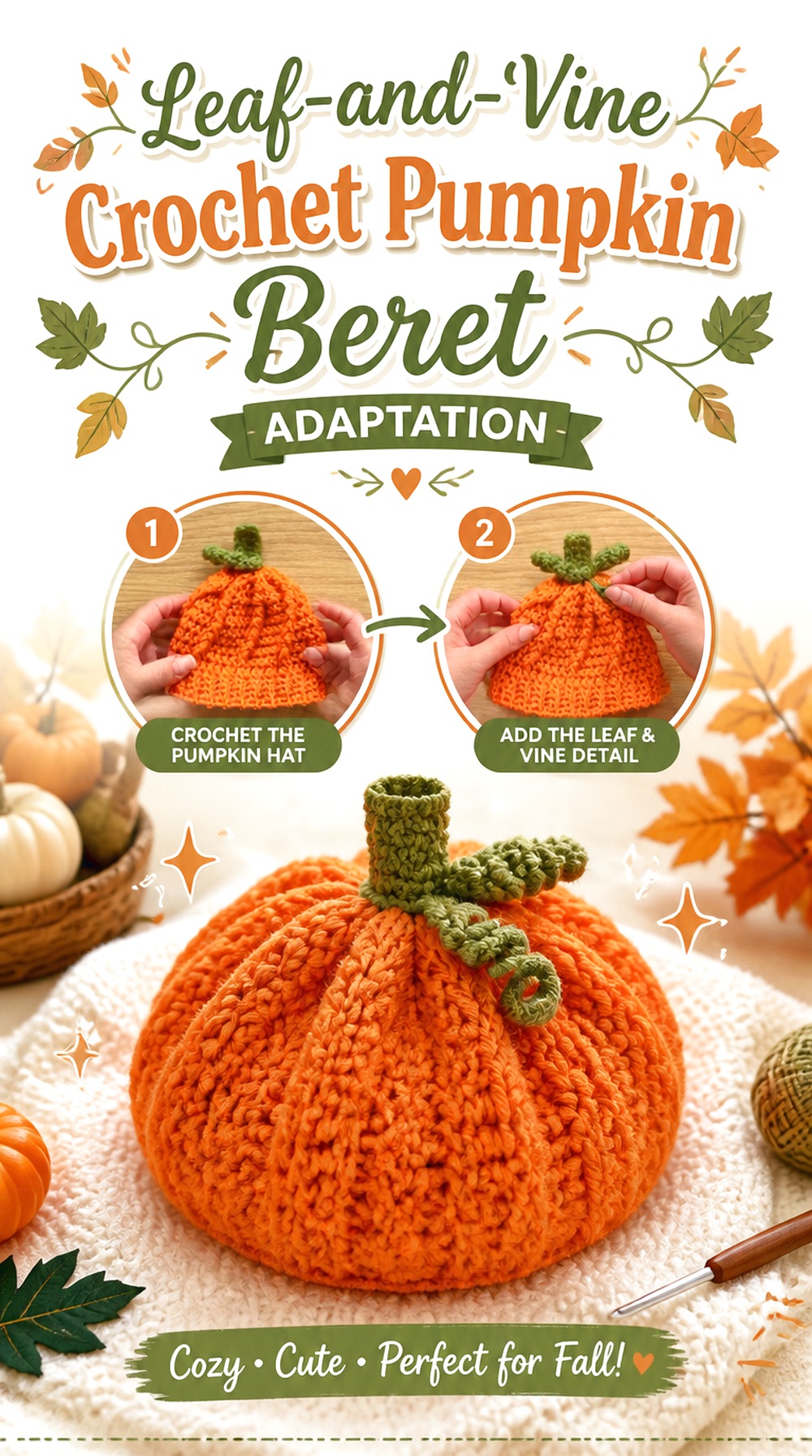 Leaf and Vine Crochet Pumpkin Beret Adaptation