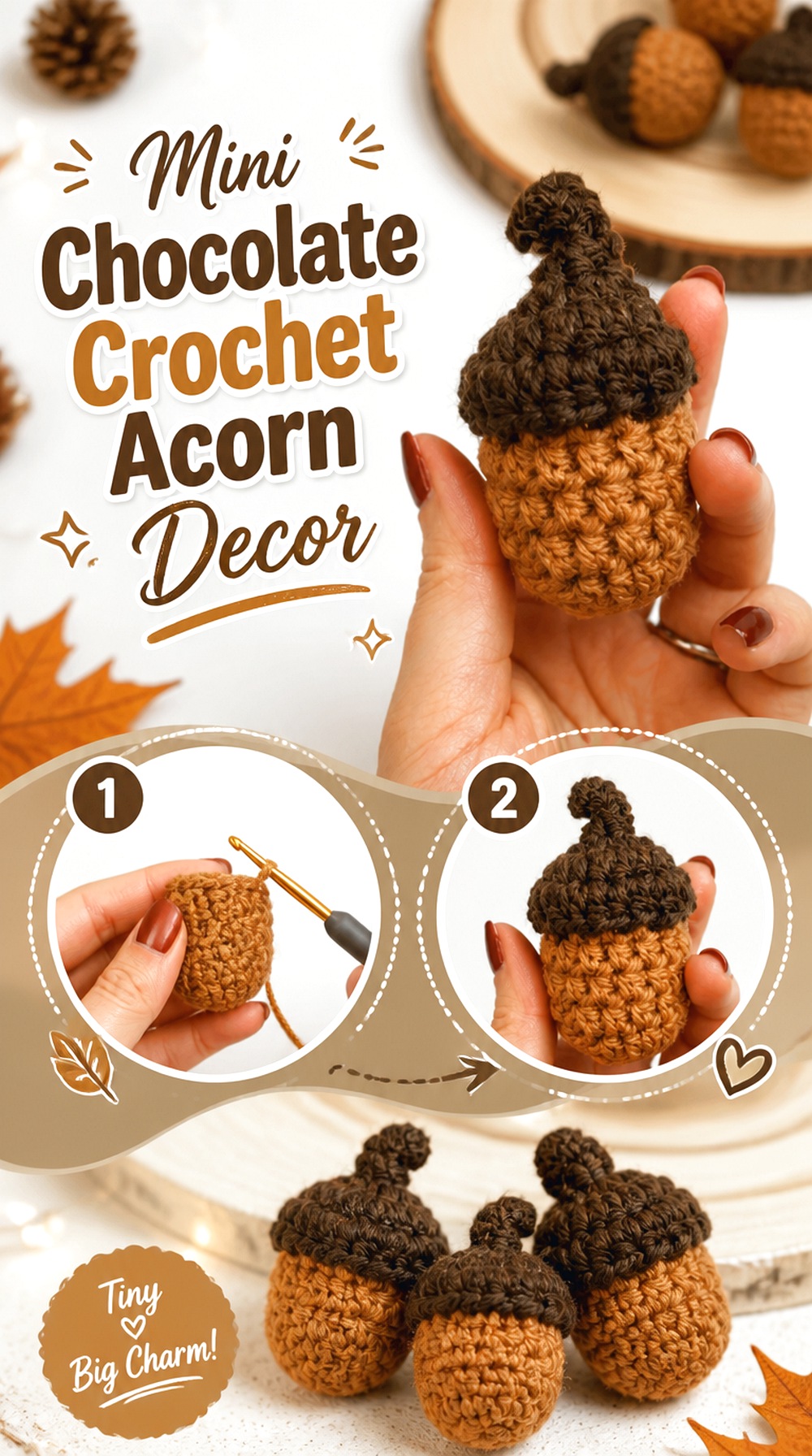 Mini Chocolate Crochet Acorn Decor