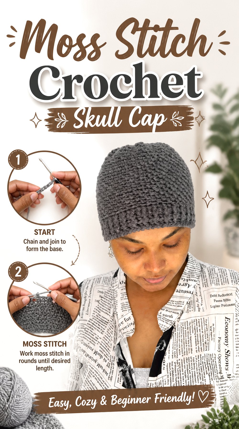 Moss Stitch Crochet Skull Cap